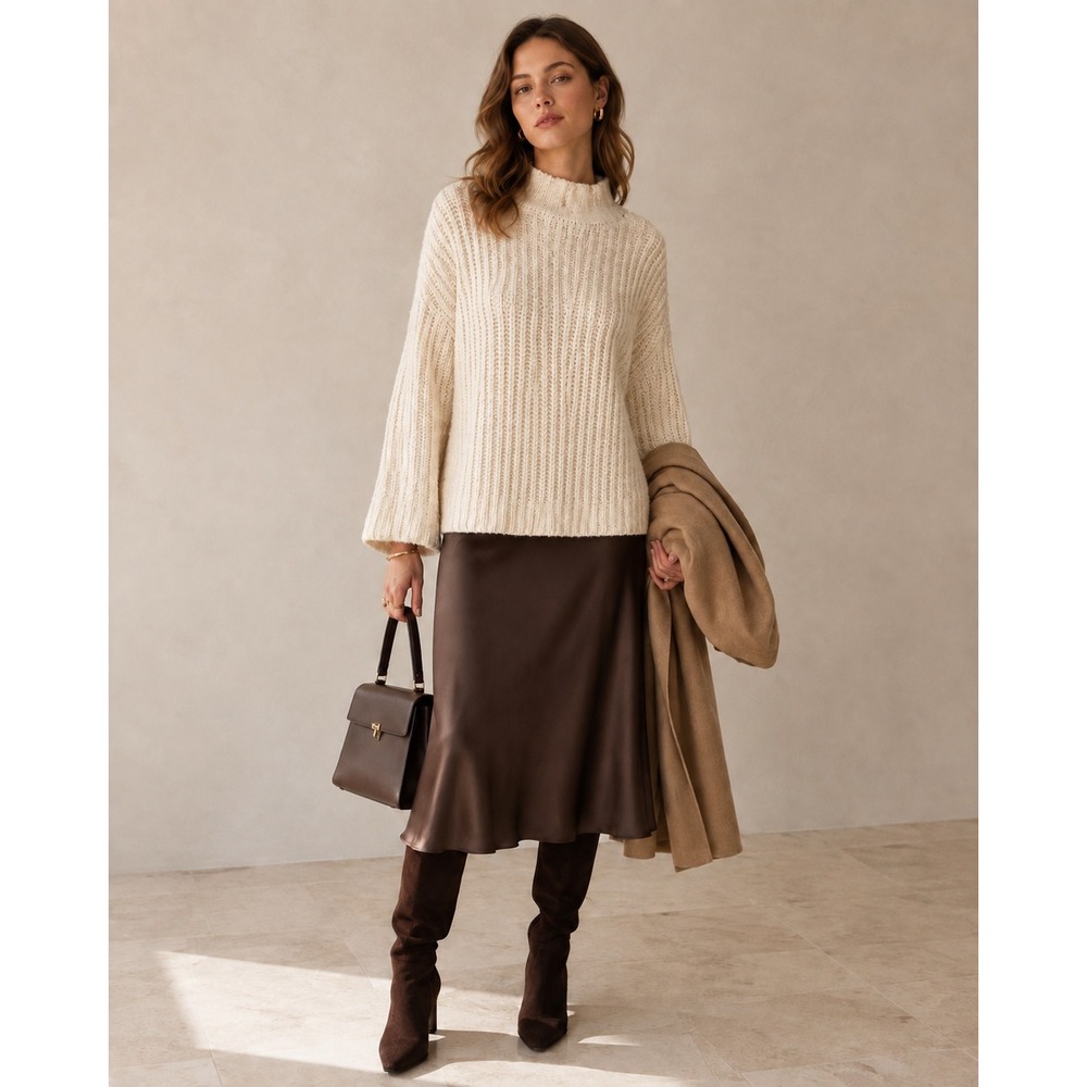 ana a new approach Cream Mock Neck Textured Pullover Sweater